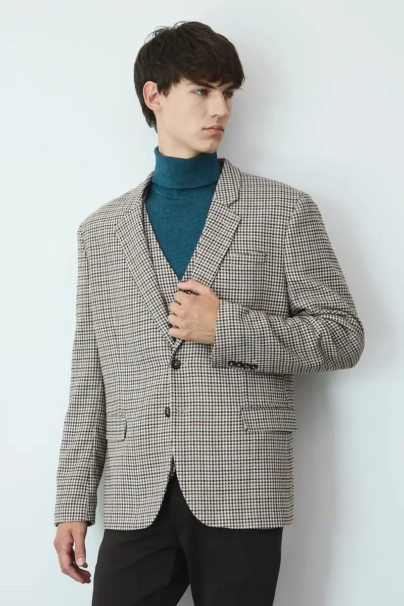 Medicine Giacca marrone slim fit con spalline imbottite miniatura 2