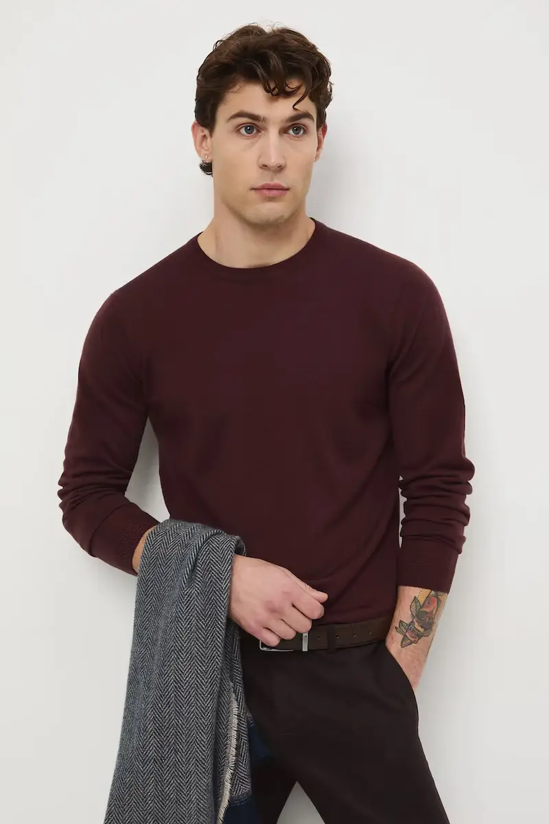 maglione in lana merino Marrone miniatura 3