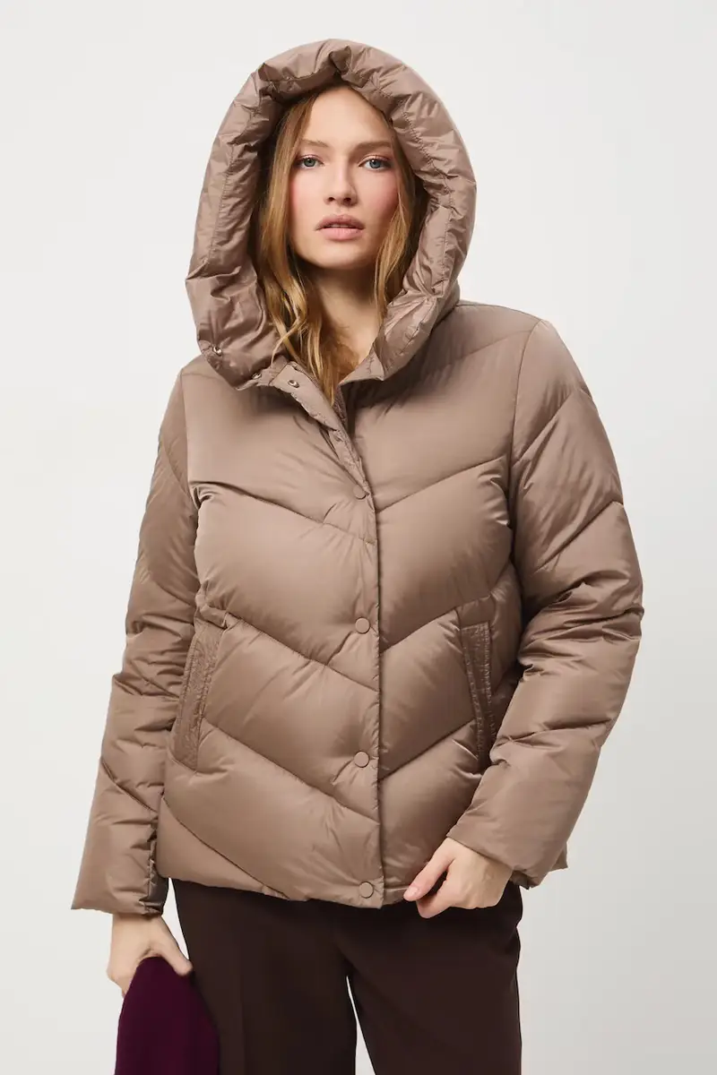 Medicine Piumino beige con cappuccio per donna