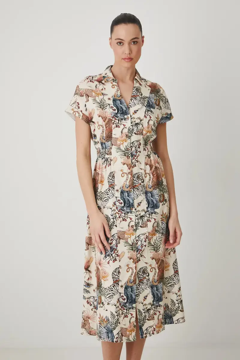 vestito con aggiunta di lino colore beige miniatura 2