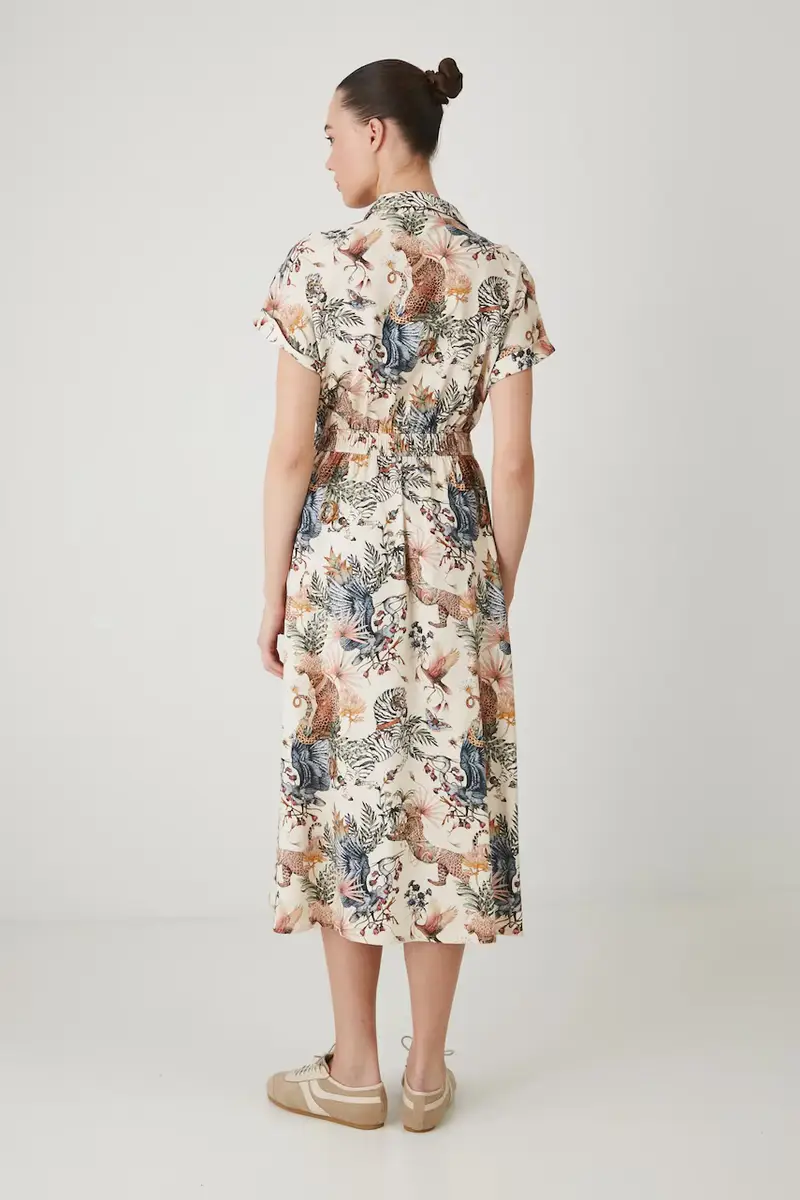 vestito con aggiunta di lino colore beige miniatura 3