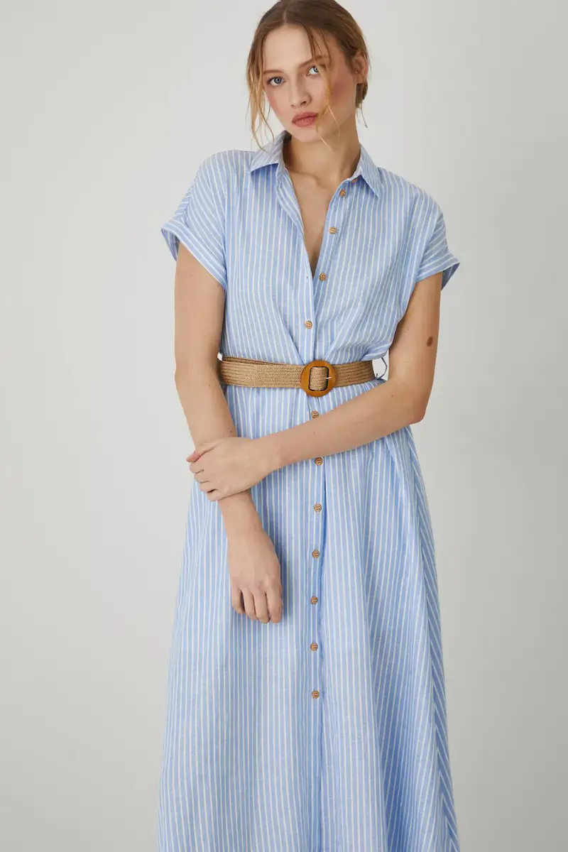 vestito di lino colore blu miniatura 4