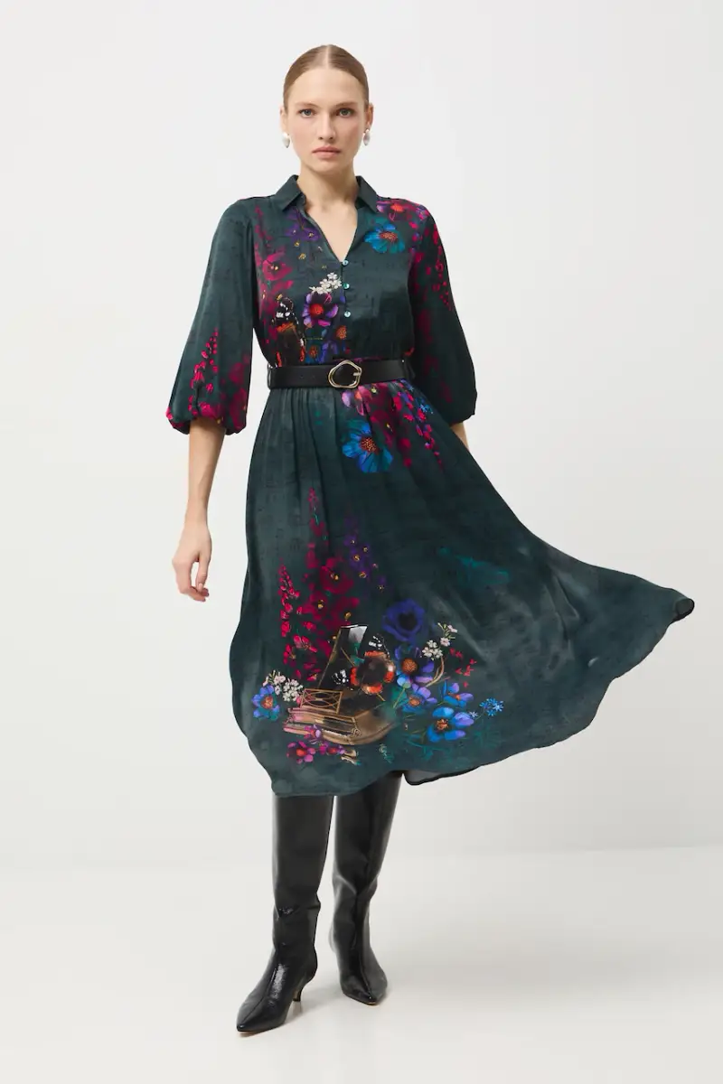 Medicine Vestito lungo blu con dettagli floreali miniatura 2