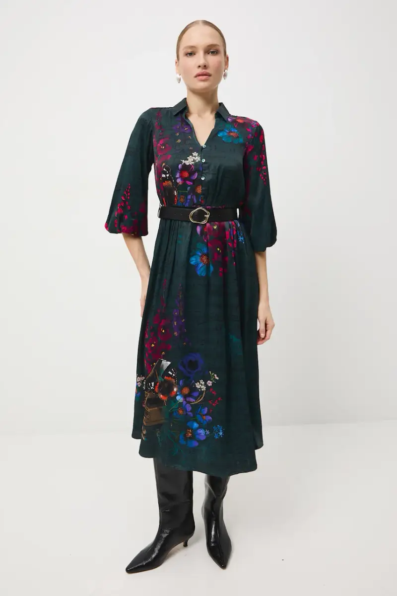 Medicine Vestito lungo blu con dettagli floreali miniatura 3