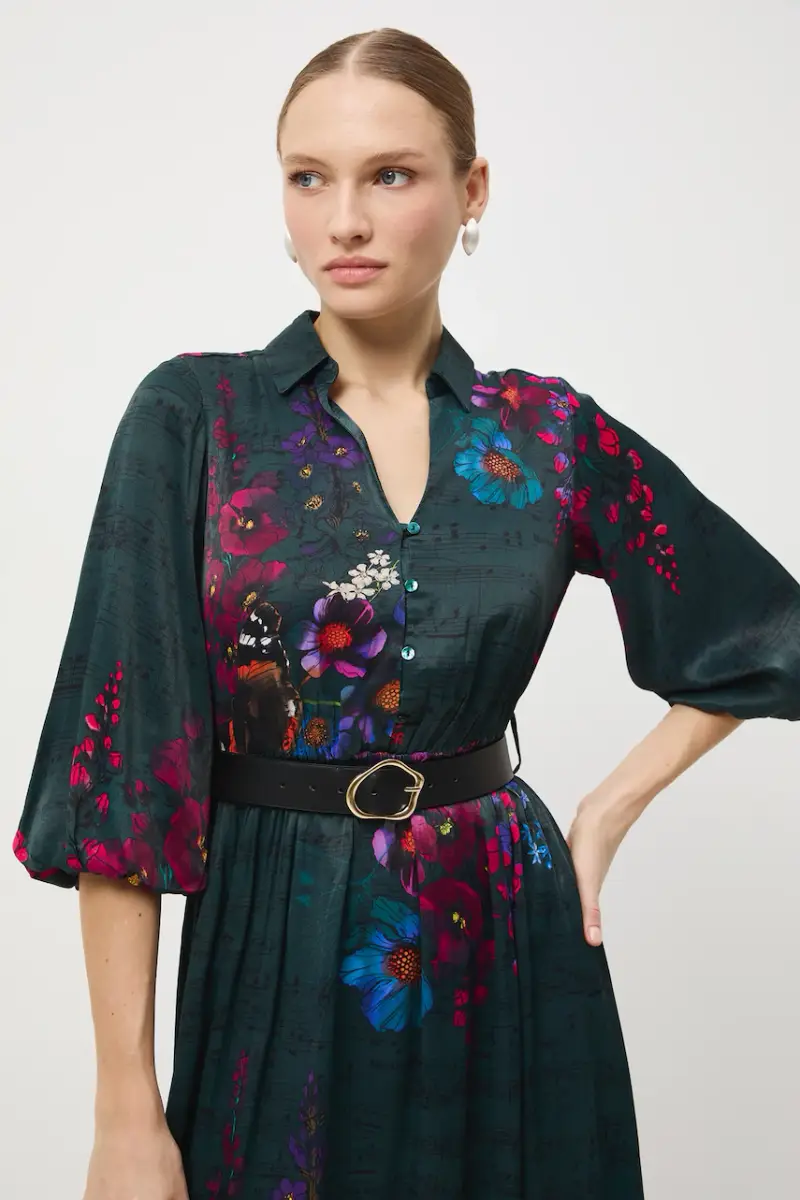 Medicine Vestito lungo blu con dettagli floreali miniatura 5