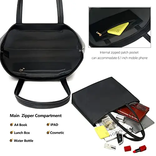 MEEGIRL Borsa tote da donna semplice in pelle ecologica in poliuretano, per lavoro, scuola, shopping, con cerniera e miniatura 3