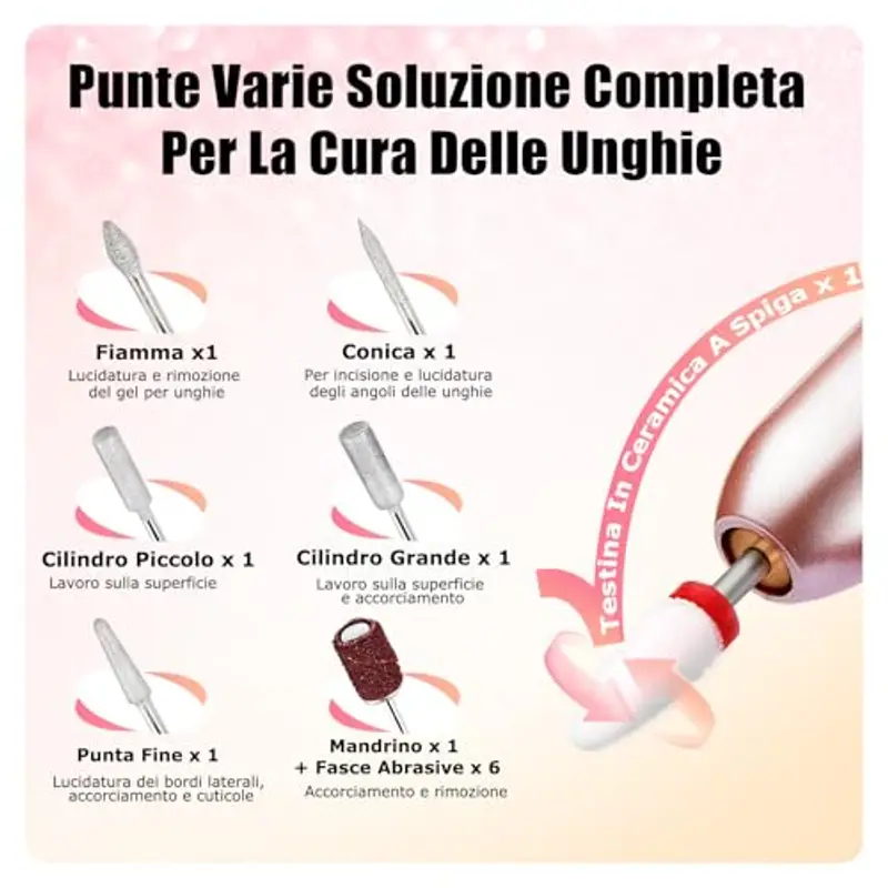 MEFA Fresa per Unghie, 13 PCS Nail Drill 20000 RPM, Manicure e Set Pedicure, per Gel Ricostruzione Unghie, Semipermanente Unghie, Acrygel, Togli Calli Piedi Set Manicure miniatura 3