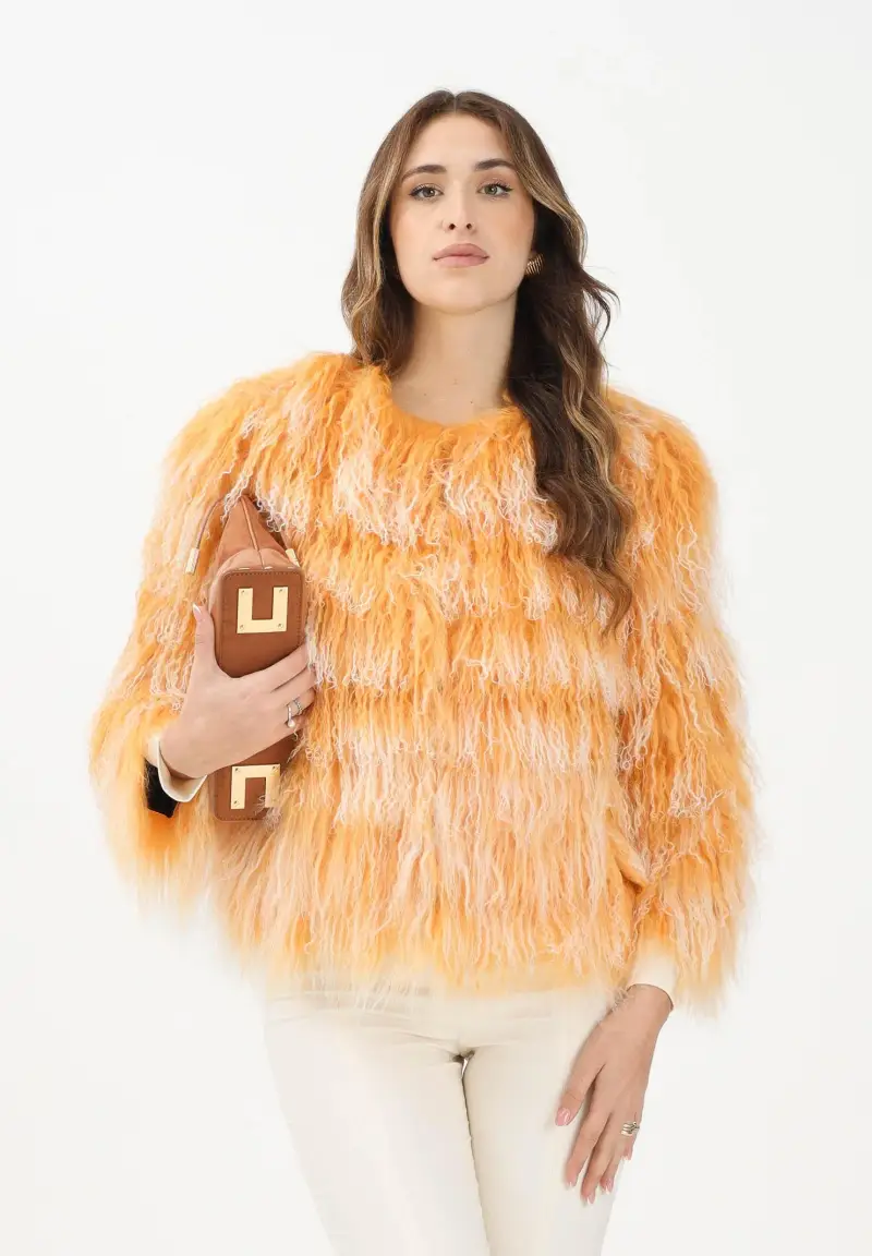 Pelliccia arancione da donna con sfumature chiare miniatura 2