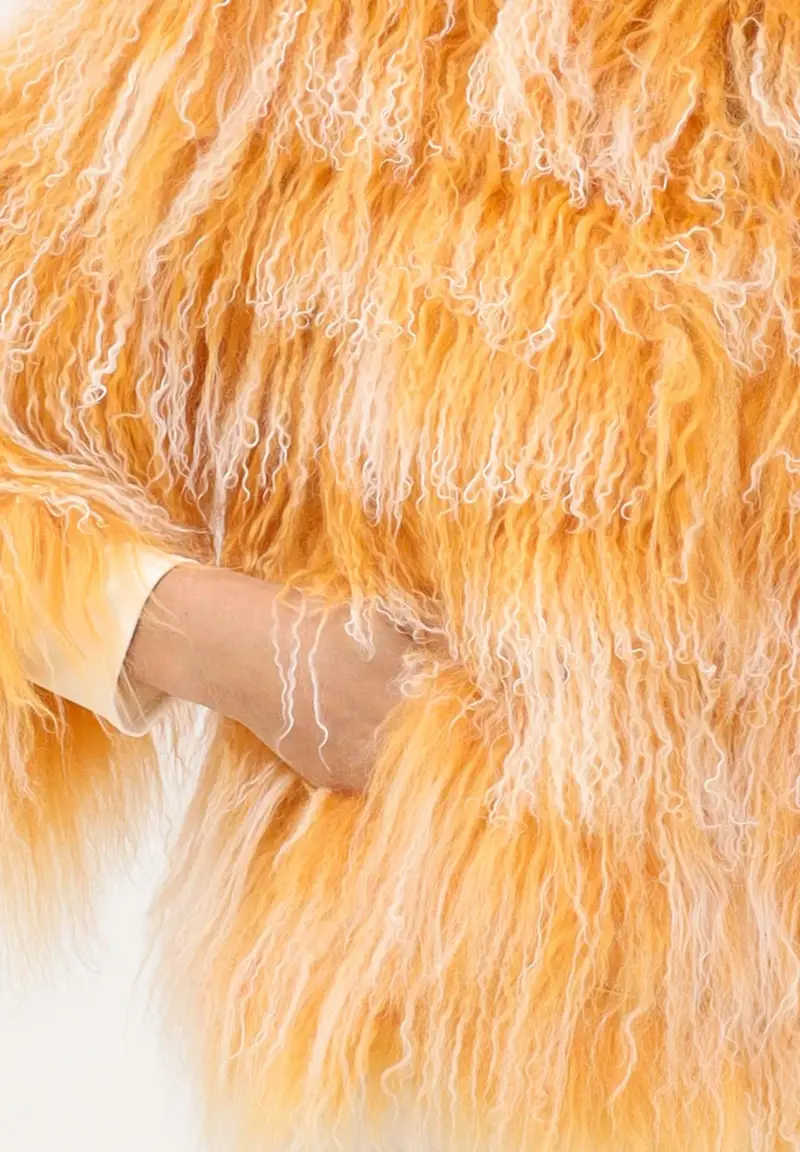 Pelliccia arancione da donna con sfumature chiare miniatura 3