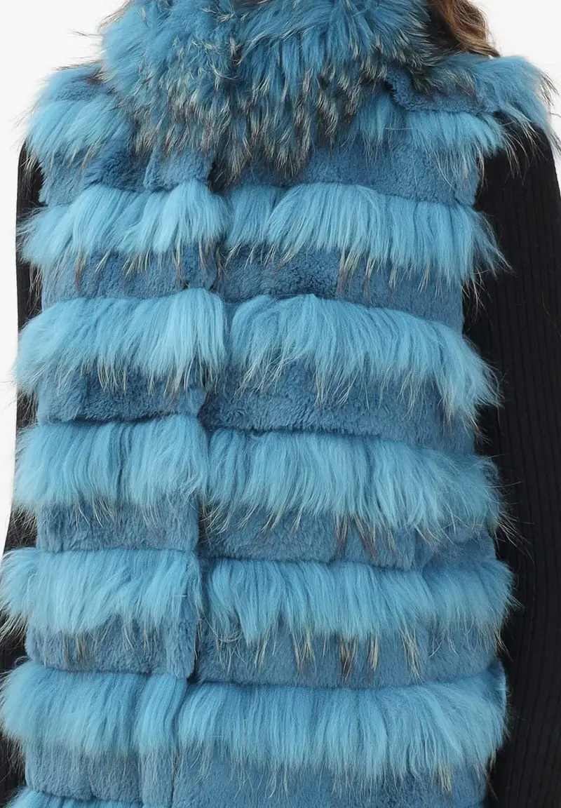 Pelliccia smanicata azzurro petrolio da donna miniatura 3