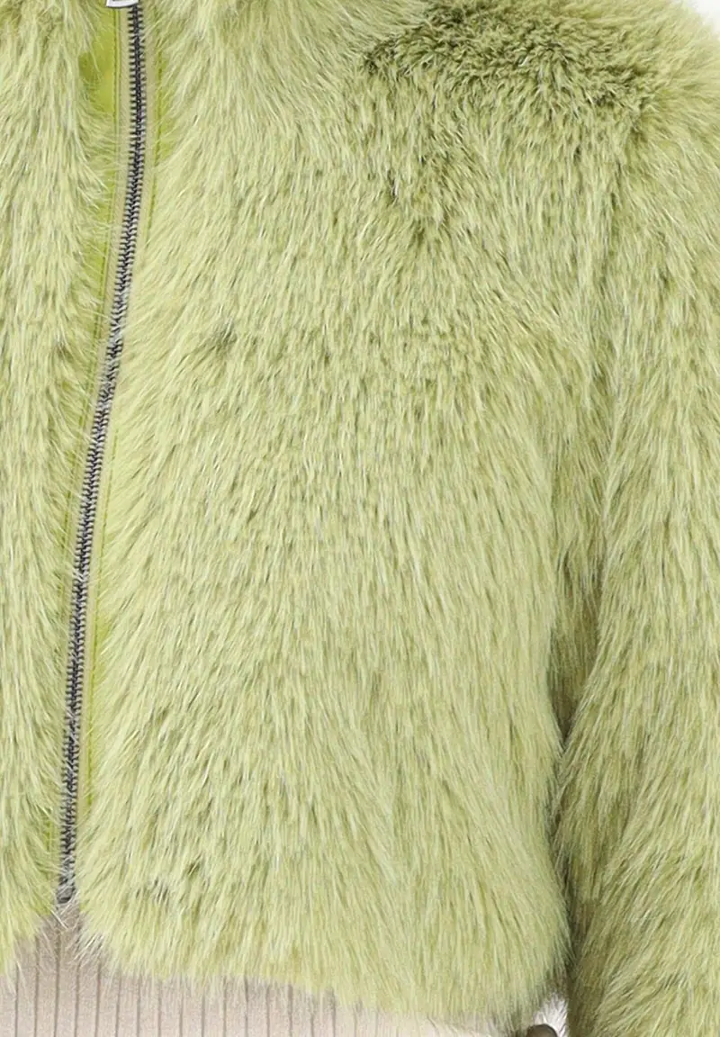 Pelliccia verde da donna con zip miniatura 3