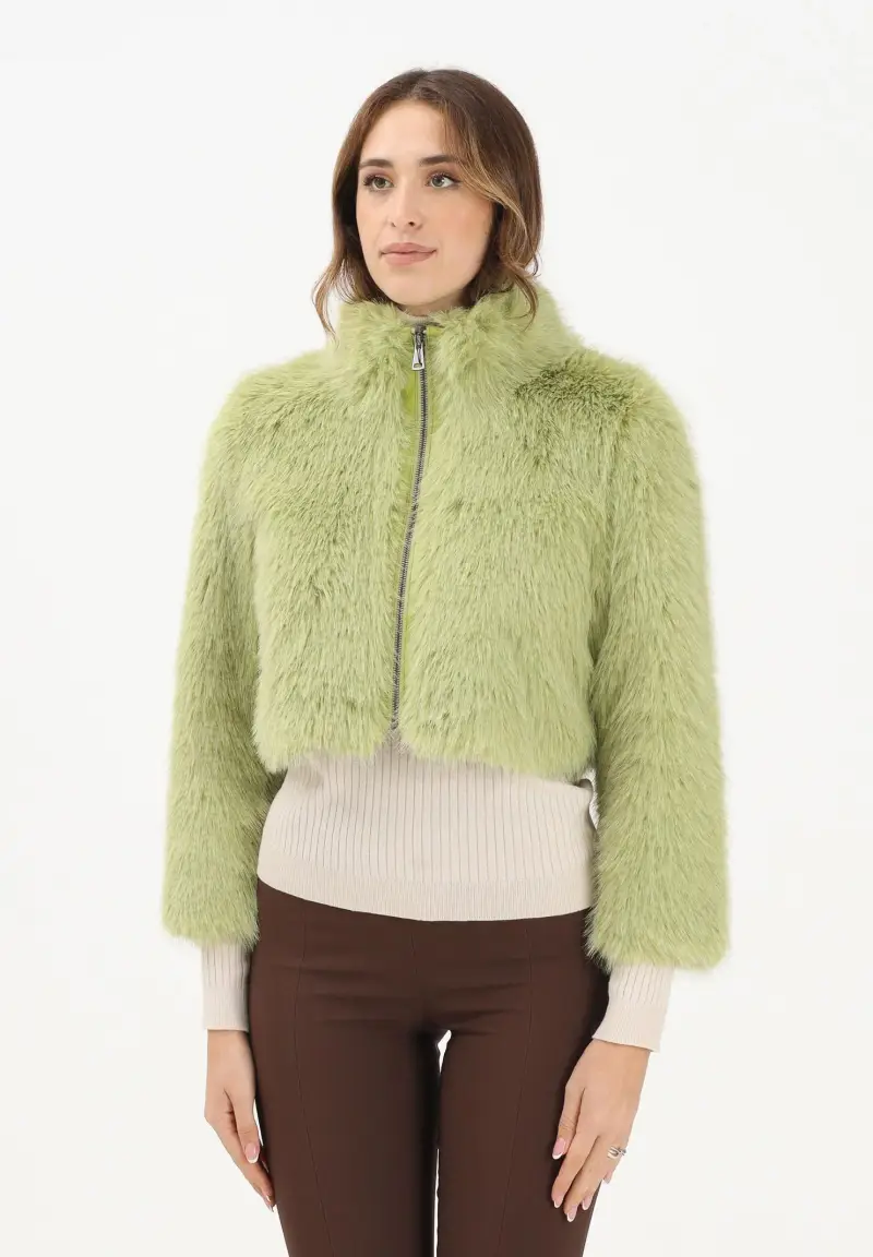 Pelliccia verde da donna con zip