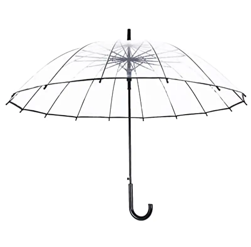 Meichoon Ombrello trasparente per matrimonio da pioggia 16 costole in fibra di vetro di grandi dimensioni antivento