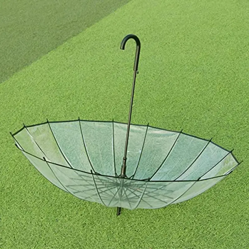 Meichoon Ombrello trasparente per matrimonio da pioggia 16 costole in fibra di vetro di grandi dimensioni antivento miniatura 2