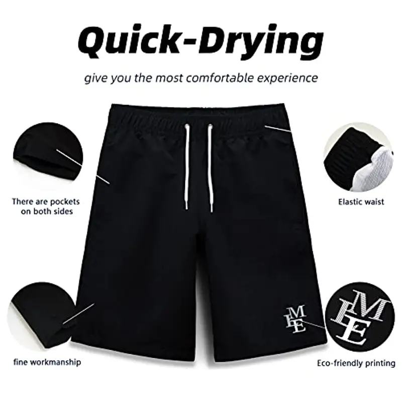 MEILONGER Costume da Bagno Pantaloncini da Bagno Estivi per Ragazzini Bambini Foderate in Rete Asciugatura Rapida 6-20 Anni(Nero, 14-16) miniatura 2