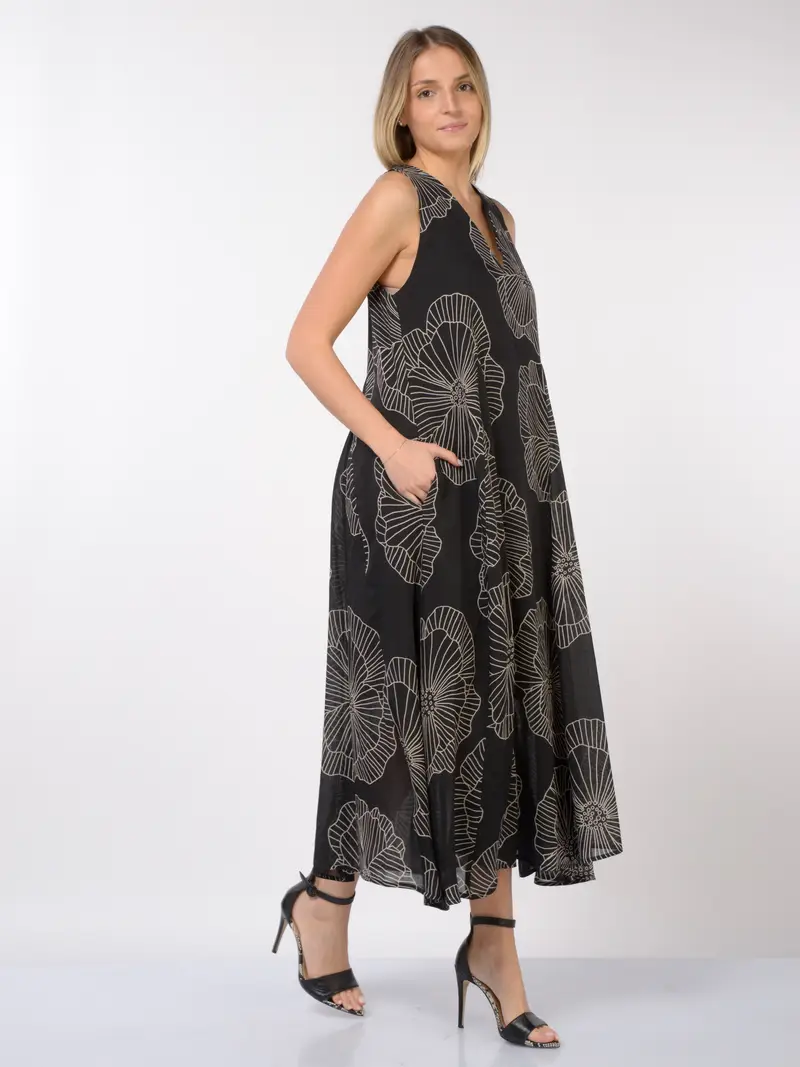 abito lungo da donna Meimeij a fantasia senza maniche NERO miniatura 2