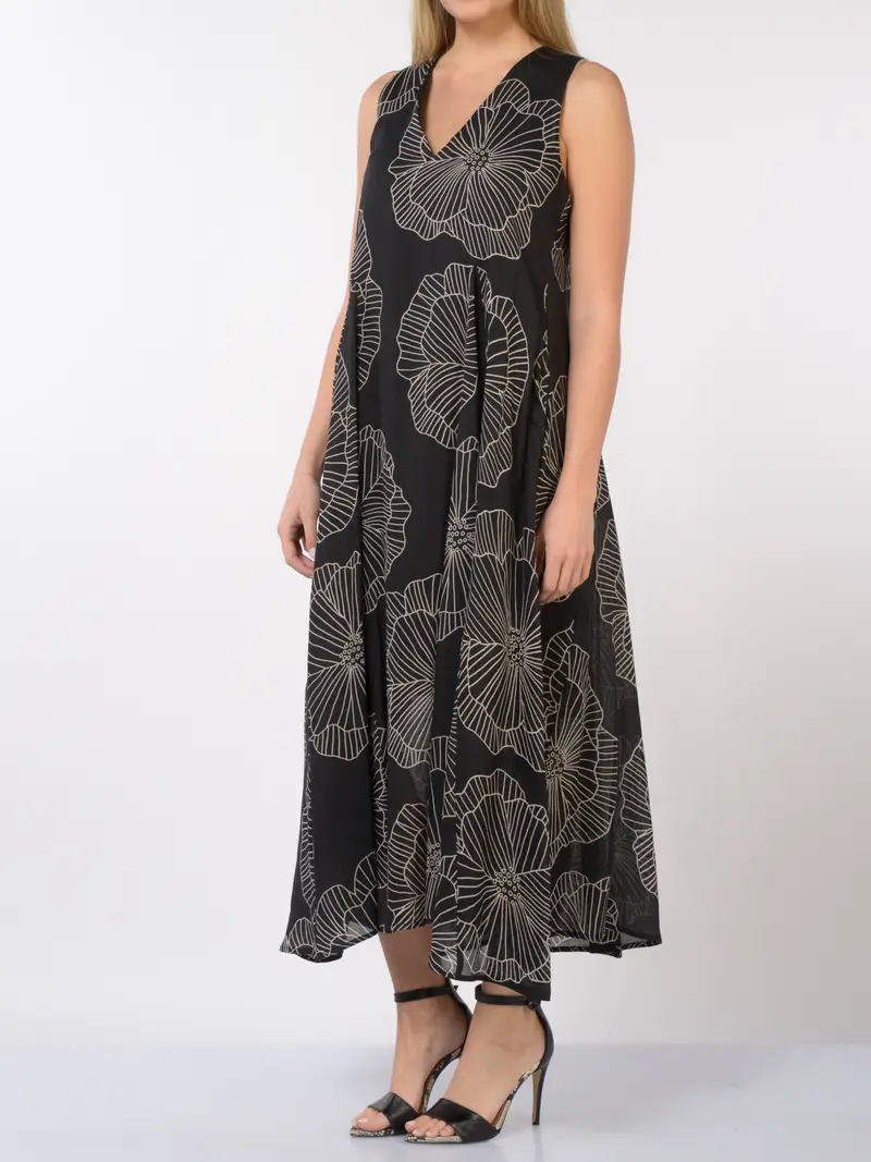 abito lungo da donna Meimeij a fantasia senza maniche NERO