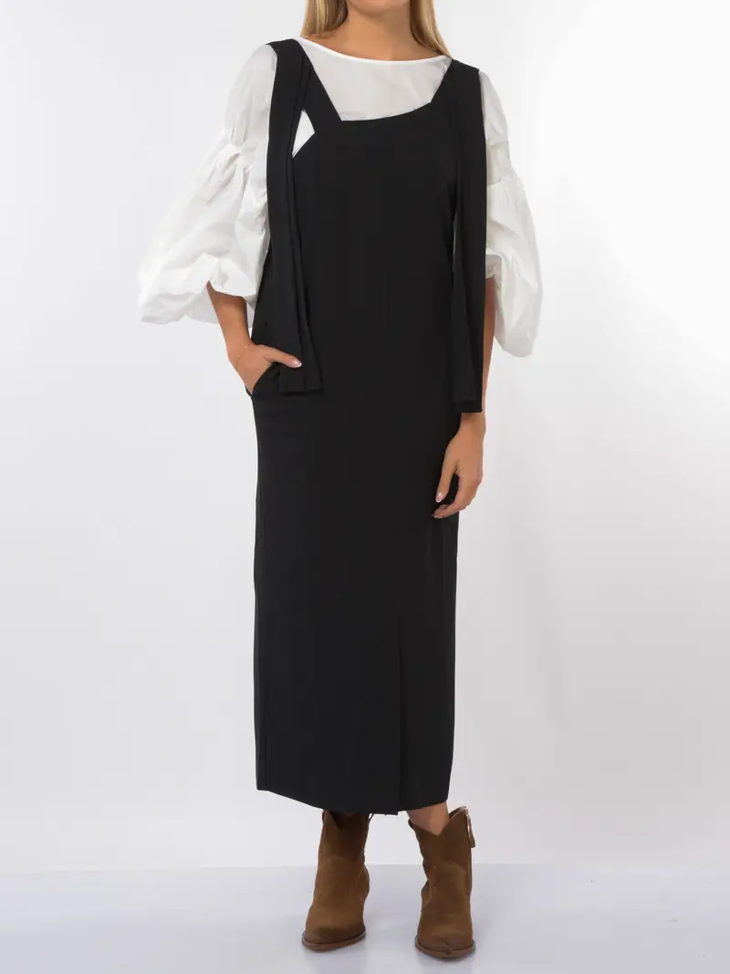 abito lungo da donna Meimeij con applicazioni e spacco NERO