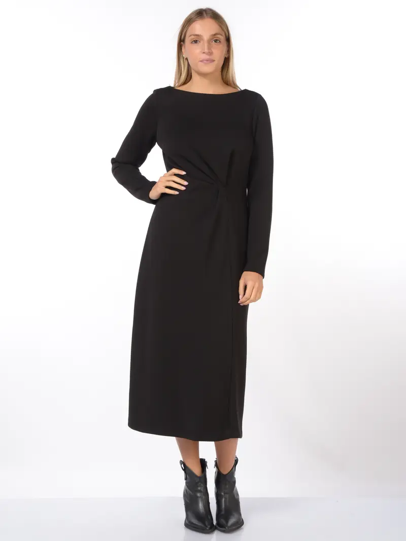 abito lungo da donna Meimeij in tessuto tecnico con drappeggi NERO miniatura 2