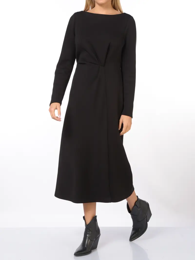 abito lungo da donna Meimeij in tessuto tecnico con drappeggi NERO