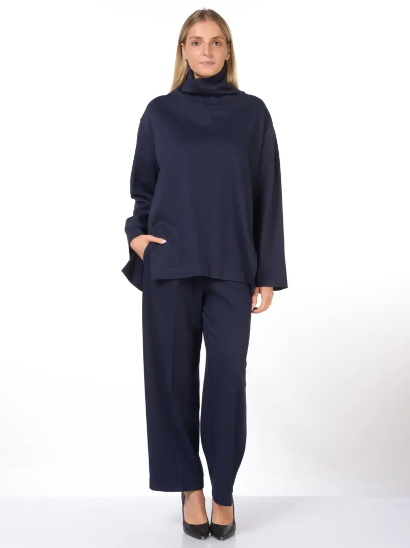 blusa da donna Meimeij a collo alto con spacchi Blu miniatura 2