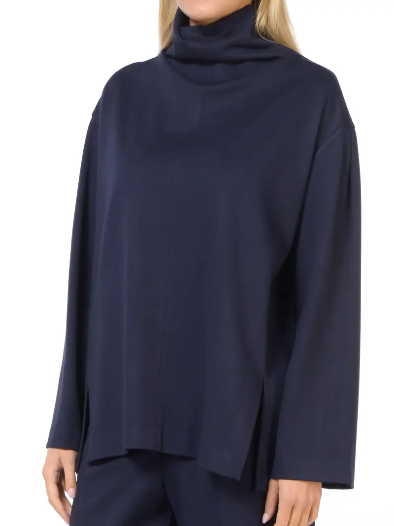 blusa da donna Meimeij a collo alto con spacchi Blu