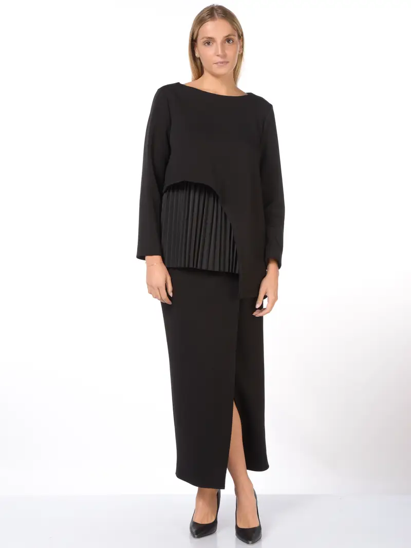 blusa da donna Meimeij in tessuto tecnico con top a plisse NERO miniatura 2