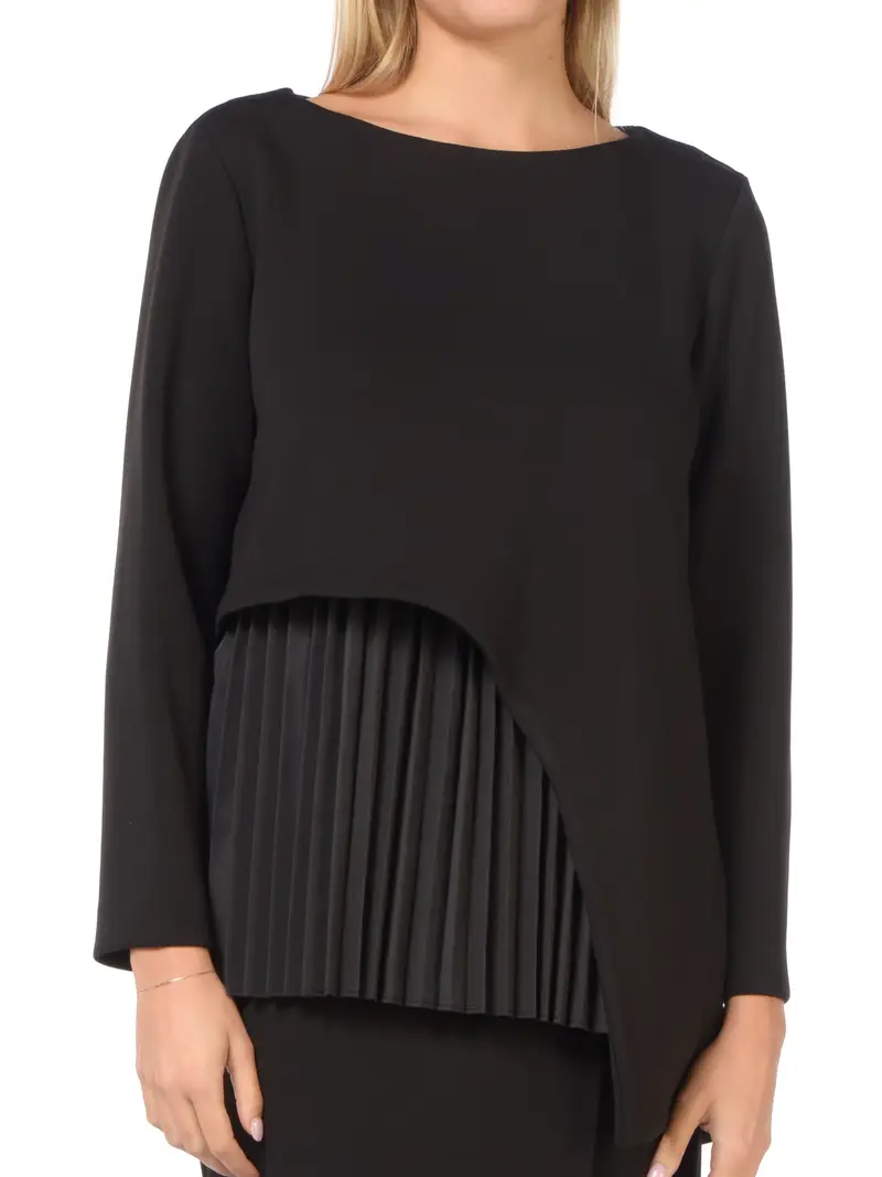 blusa da donna Meimeij in tessuto tecnico con top a plisse NERO