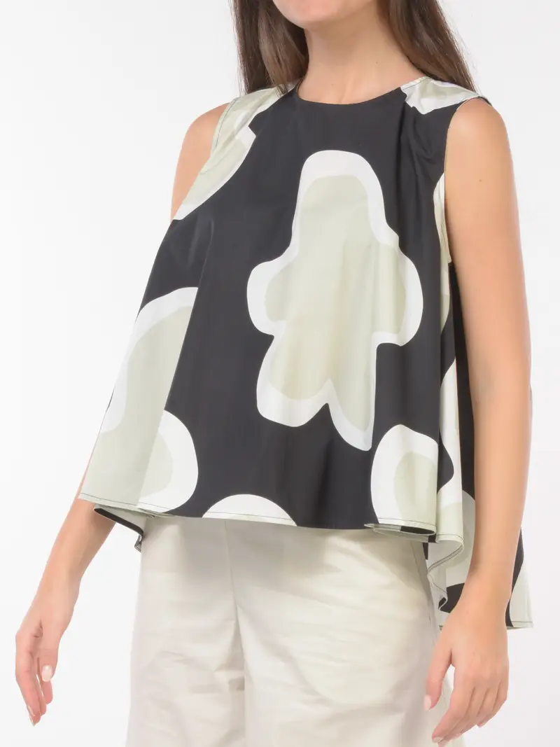 blusa da donna Meimeij senza maniche a fantasia Verde