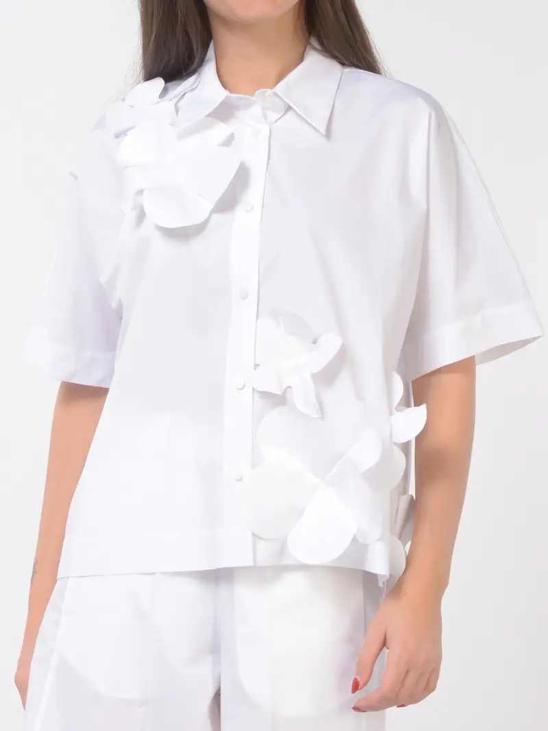 camicia da donna Meimeij a manica corta con fiori 3D Bianco
