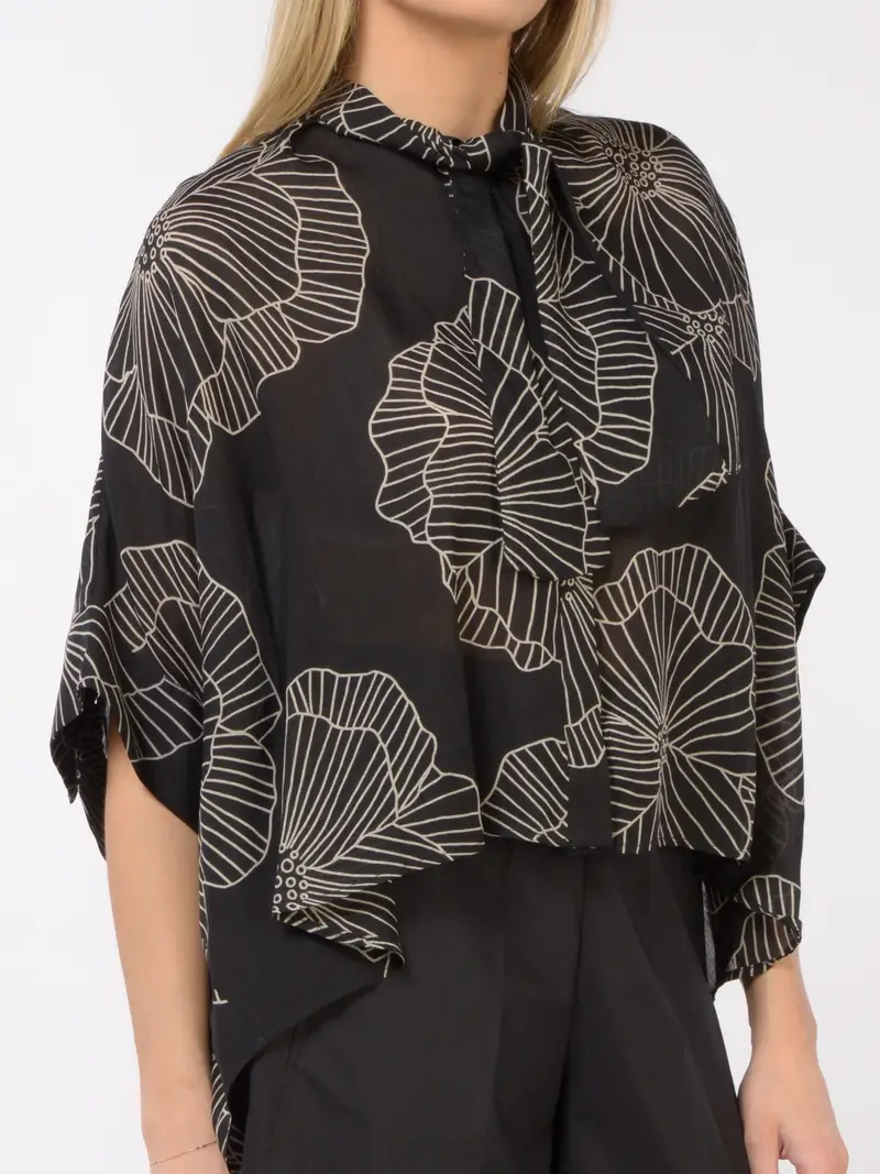 camicia da donna Meimeij boxy a kimono a fantasia NERO