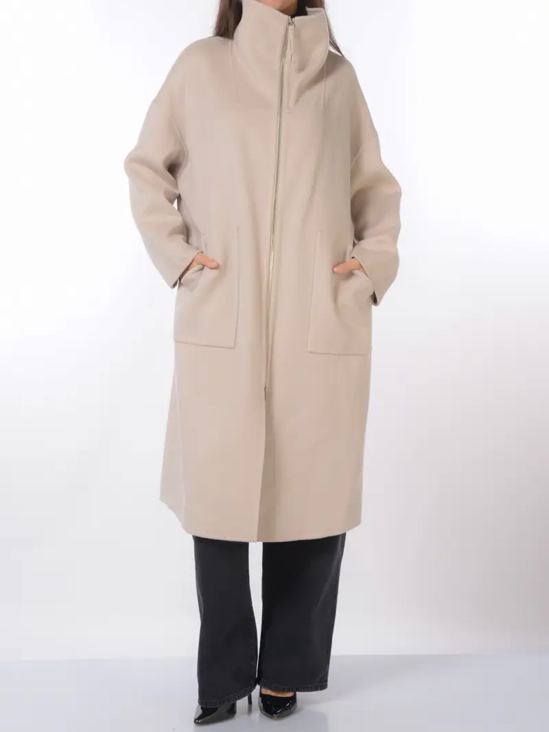 cappotto da donna Meimeij in lana con collo a cratere BEIGE