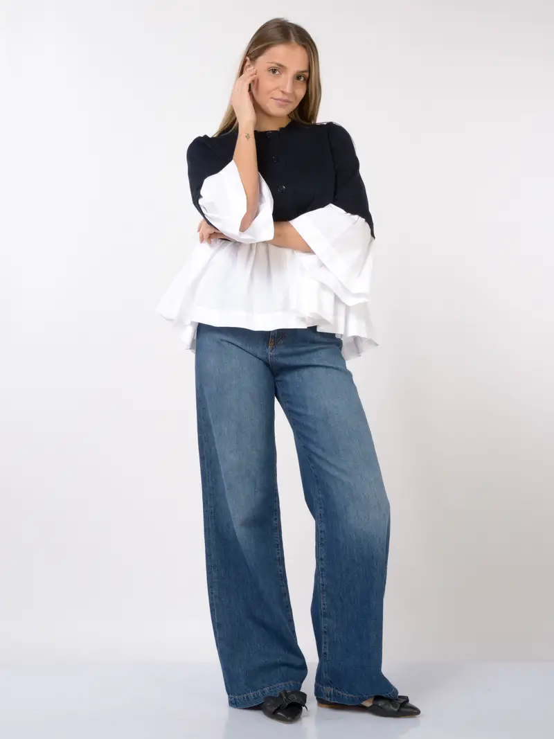 cardigan da donna Meimeij bitessuto e bicolore con effetto camicia Blu miniatura 2