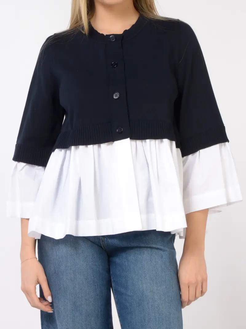 cardigan da donna Meimeij bitessuto e bicolore con effetto camicia Blu