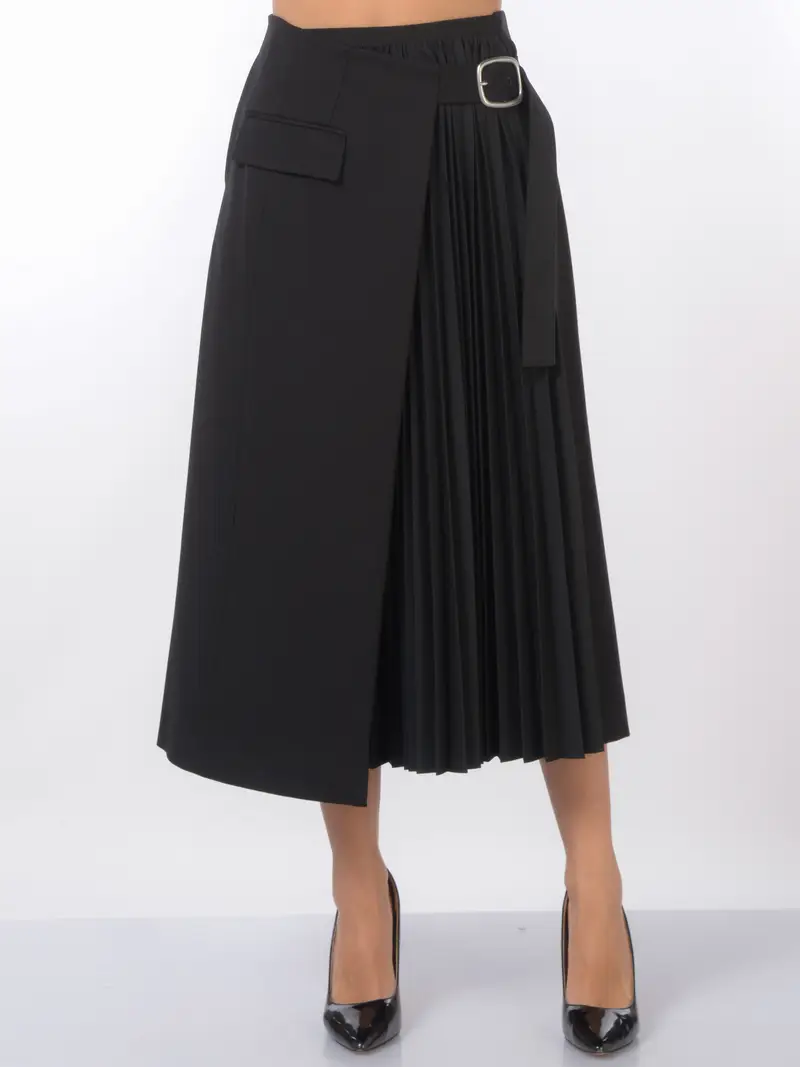 gonna lunga da donna Meimeij a portafoglio con inserto plisse NERO