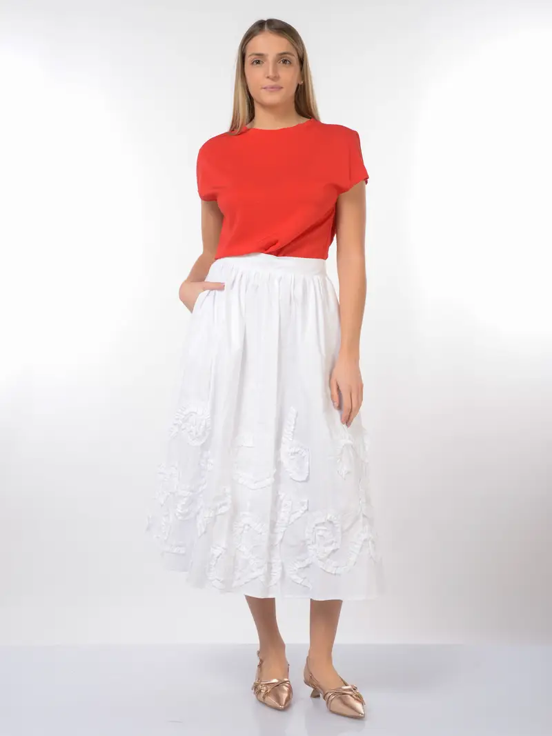 gonna lunga da donna Meimeij svasata con applicazioni arricciate jacquard Bianco miniatura 2