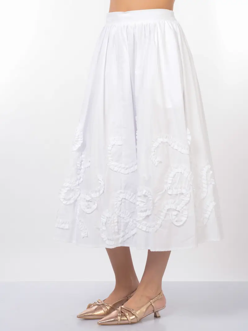 gonna lunga da donna Meimeij svasata con applicazioni arricciate jacquard Bianco