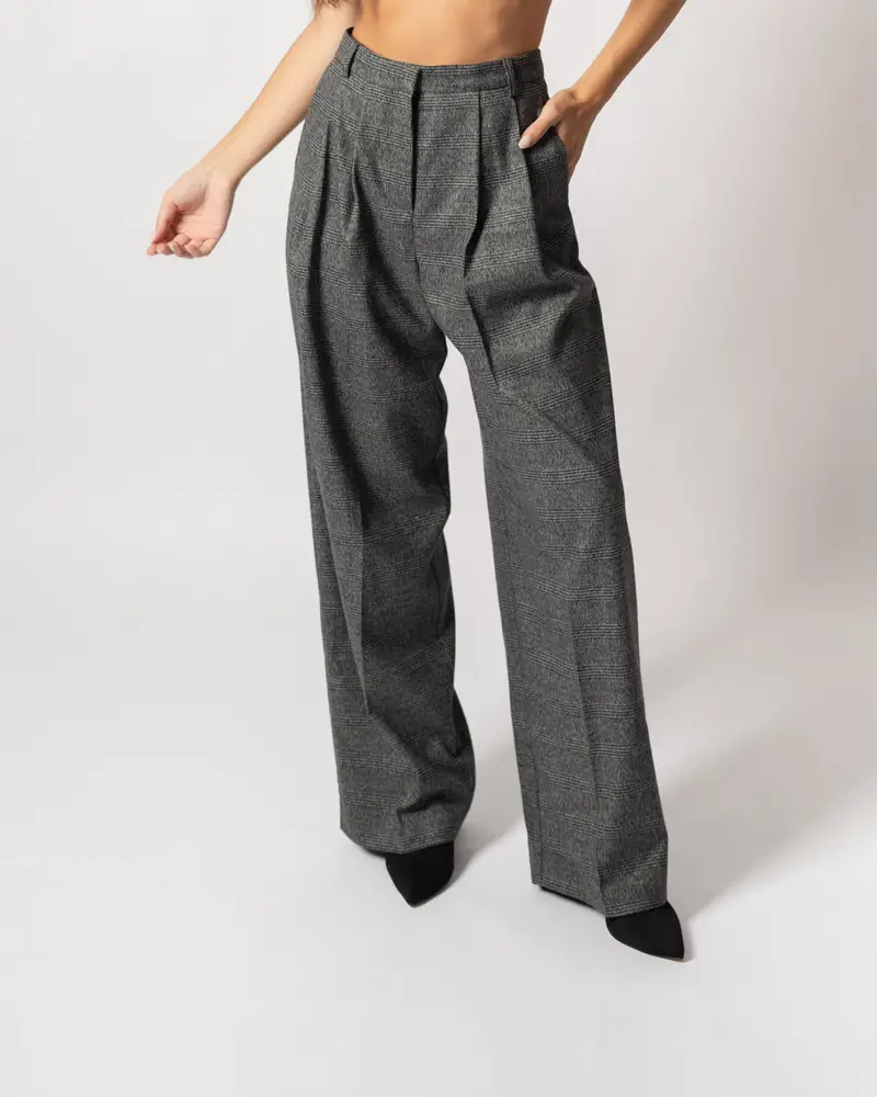 Pantalone check palazzo Nero Grigio