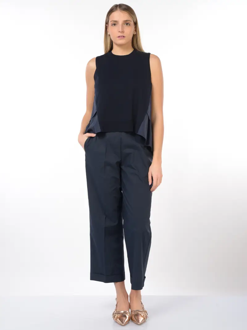 pantalone da donna Meimeij con elastico e balza Blu miniatura 2