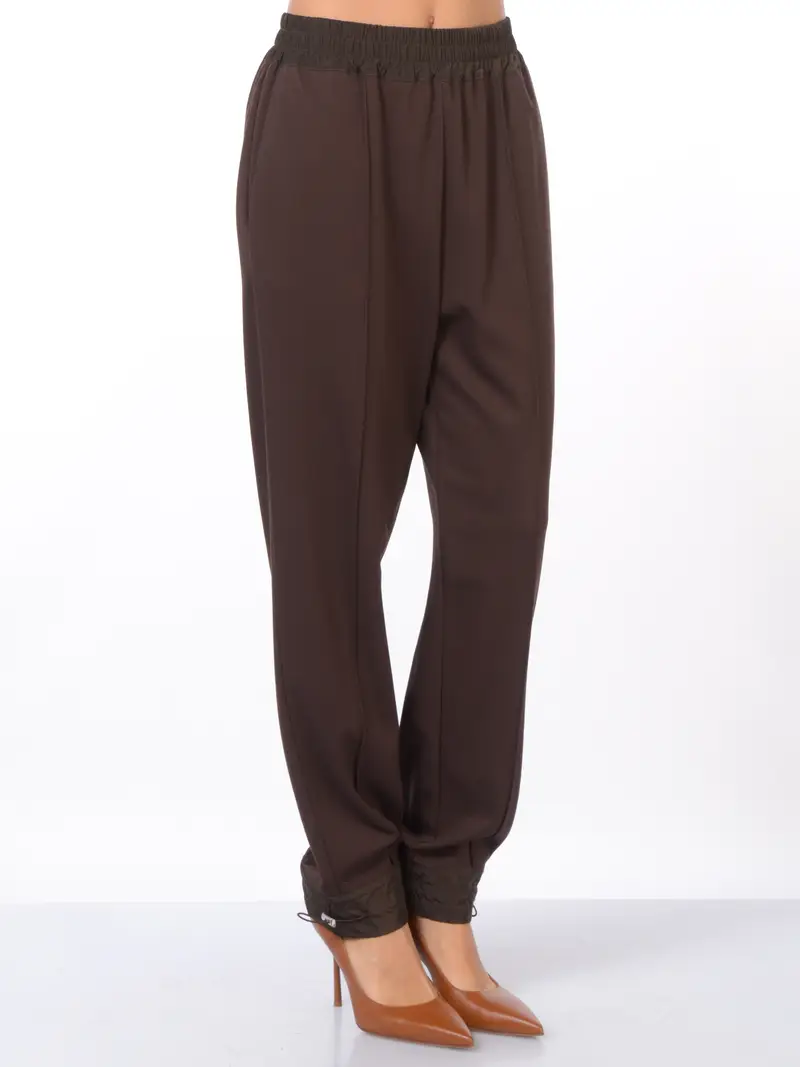 pantalone da donna Meimeij con elastico e coulisse MARRON miniatura 2