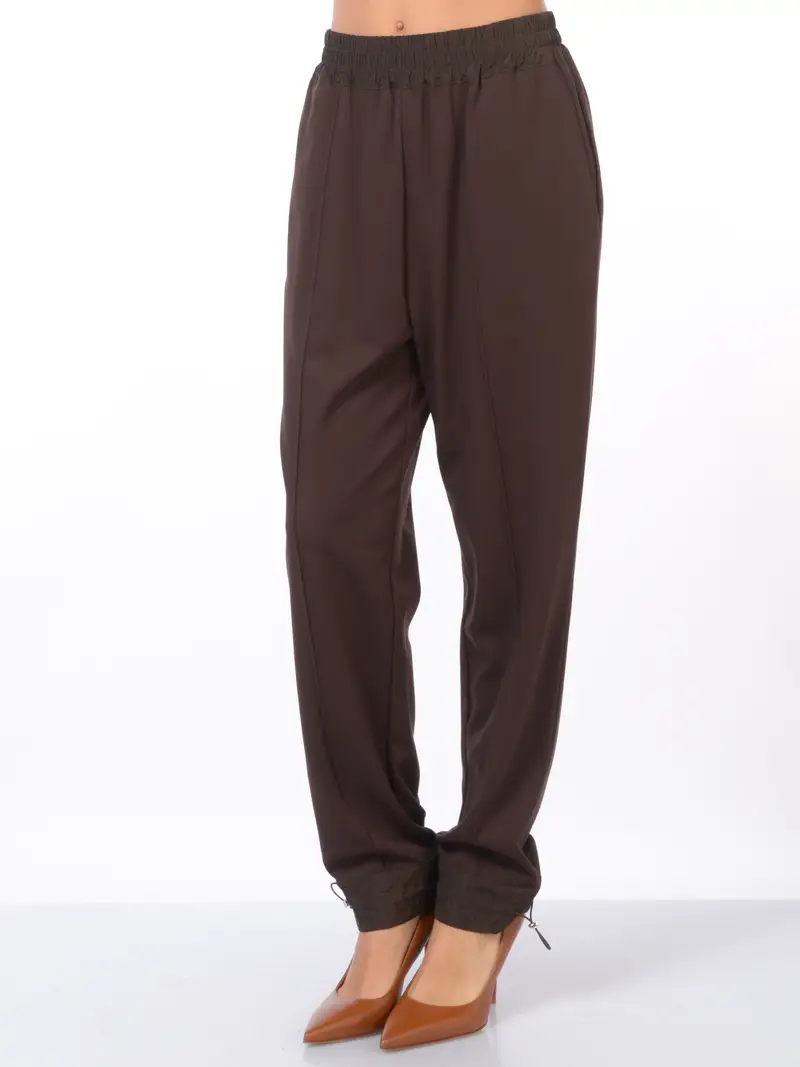 pantalone da donna Meimeij con elastico e coulisse MARRON
