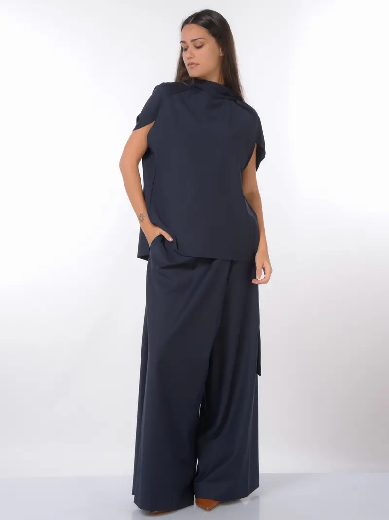 pantalone da donna Meimeij effetto gonna con pannello a portafoglio Blu