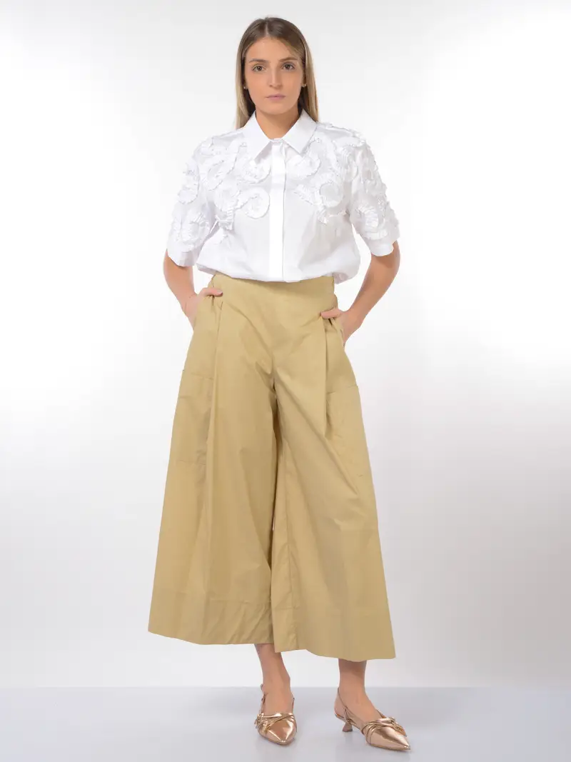 pantalone da donna Meimeij effetto gonna con pieghe BEIGE miniatura 2