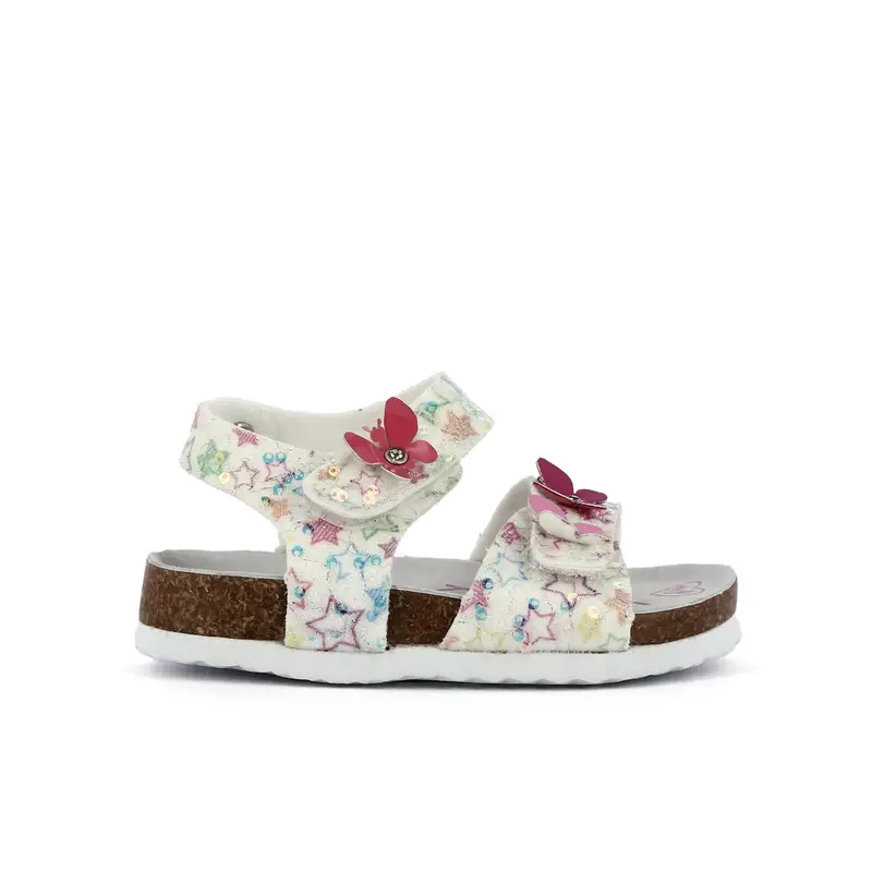 Sandali bianchi con glitter farfalle e velcro da bimba