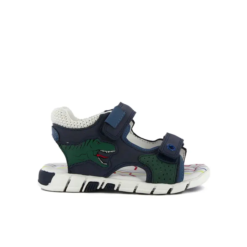 Sandali blu da bambino con strappi e dinosauro