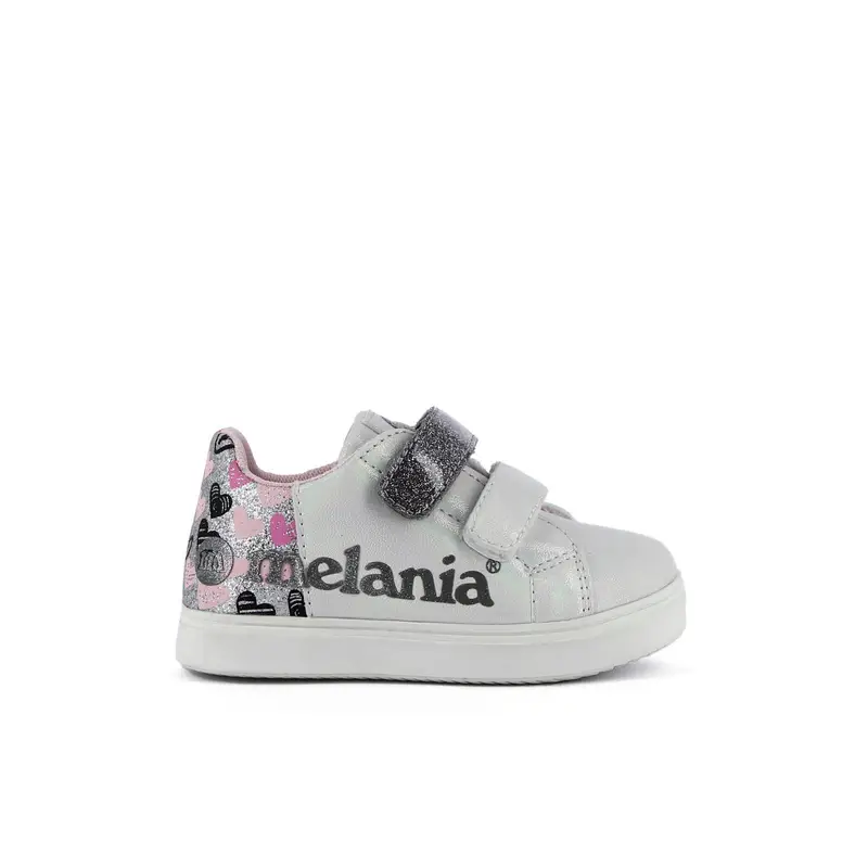 Sneakers bimba bianche con velcro e cuore