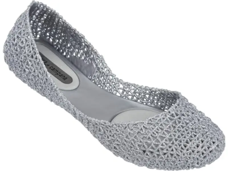 Melissa Women's Campana Papel 20 Closed Toe Ballet Flats, Silver Silver Glitter 50711, 41/42