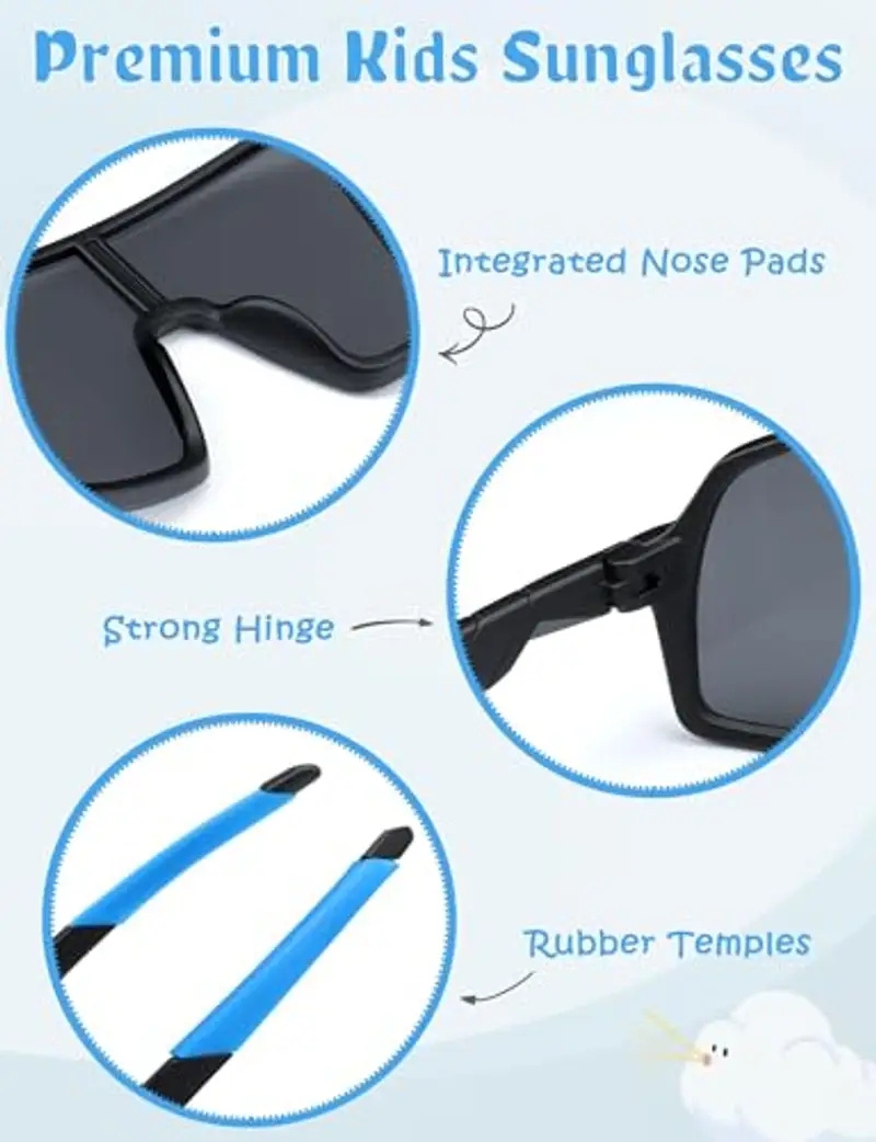 MELLIEX Occhiali da Sole Sportivi Bambino, Protezione UV Occhiali Ciclismo, Leggeri Occhiali Veloci per Ragazzi Ragazze 6-12 Anni, Nero miniatura 3