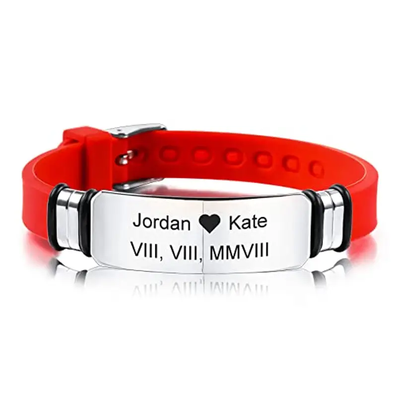 MeMeDIY 13mm Bracciale Largo Silicone Regolabile Sport Nome Polso ID Tag Identificazione Bracciale Personalizzato per