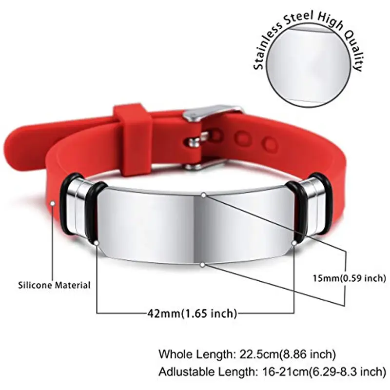 MeMeDIY 13mm Bracciale Largo Silicone Regolabile Sport Nome Polso ID Tag Identificazione Bracciale Personalizzato per miniatura 2